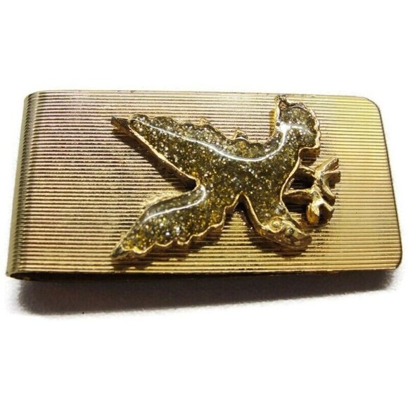 Eagle Gold Tone Money Clip Glitter Stainless Steel Credit Card Cash Holder - Picture 2 of 8